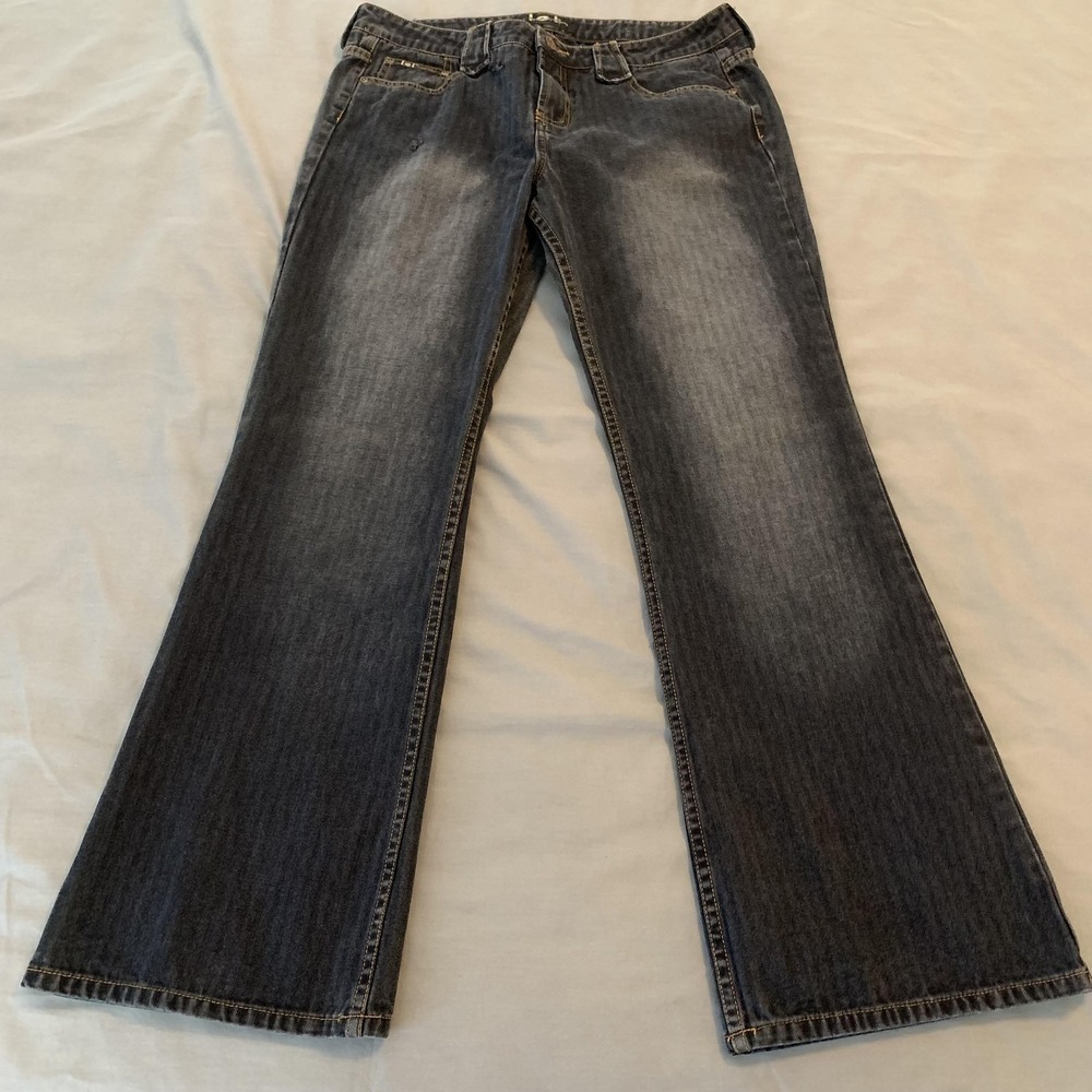 L.e.i. Jeans Juniors 13 Blue Medium Wash Flare Leg Mid Rise Distressed Denim